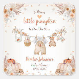 Sweet Little Pumpkin Autumn Baby Shower Quadratischer Aufkleber