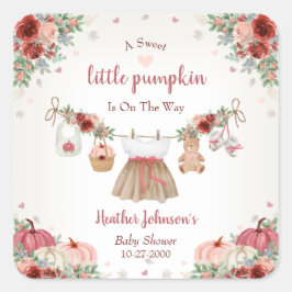 Sweet Little Pumpkin Autumn Baby Shower Quadratischer Aufkleber