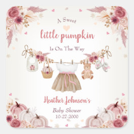 Sweet Little Pumpkin Autumn Baby Shower  Quadratischer Aufkleber