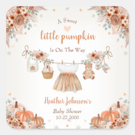 Sweet Little Pumpkin Autumn Baby Shower Quadratischer Aufkleber