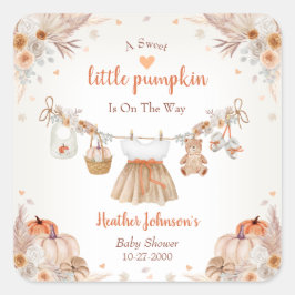 Sweet Little Pumpkin Autumn Baby Shower Quadratischer Aufkleber