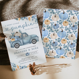 Sweet Little Pumpkin Blue Autumn Baby Dusche Einladung
