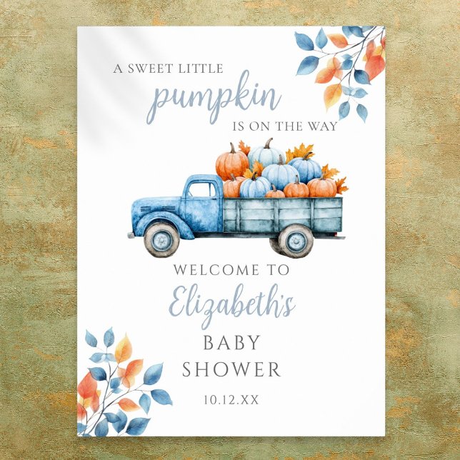 Sweet Little Pumpkin Blue Baby Dusche Begrüßungsze Poster (Sweet Little Pumpkin Blue Baby Shower Welcome Sign)