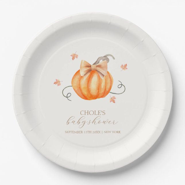 Sweet Little Pumpkin Bow Fall Baby Dusche Pappteller (Vorderseite)
