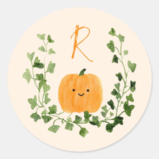 Sweet Little Pumpkin Cute Monogram Baby Shower Runder Aufkleber (Vorderseite)