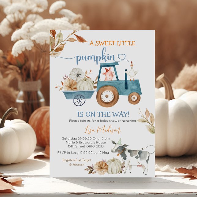 Sweet Little Pumpkin Fall Farm Animals Baby Dusche Einladung (Von Creator hochgeladen)