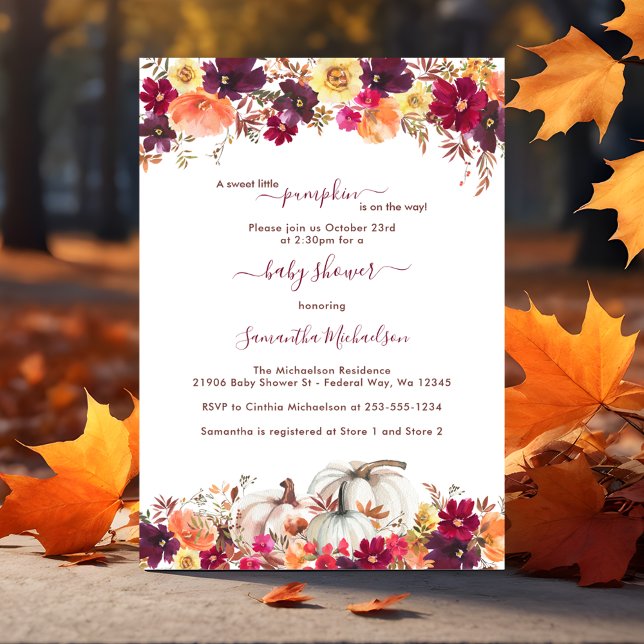Sweet Little Pumpkin Fall Floral Baby Dusche Einladung (Sweet Little Pumpkin Fall Floral Baby Shower Invitation)