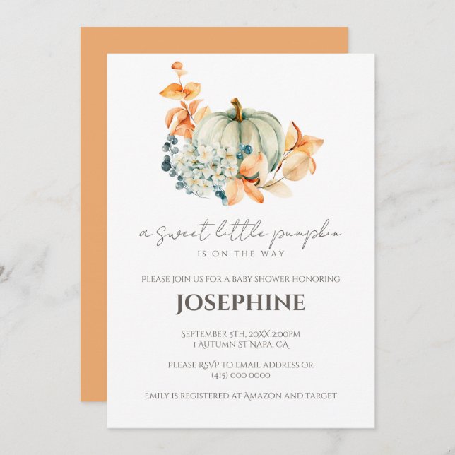 Sweet Little Pumpkin Fall Kinderdusche Einladung (Vorne/Hinten)