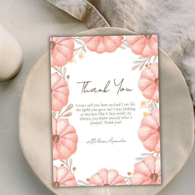 Sweet Little Pumpkin Floral Baby Dusche Dankeskarte (Sweet Little Pumpkin Floral Baby Shower Thank You Card)