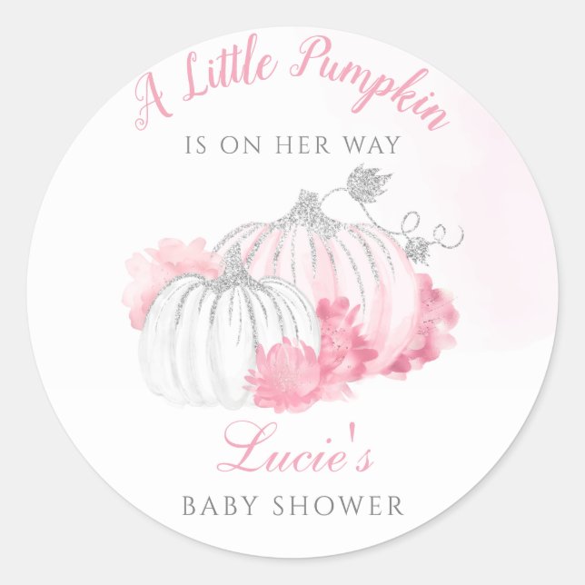 Sweet Little Pumpkin Floral Fall Babydusche Runder Aufkleber (Vorderseite)