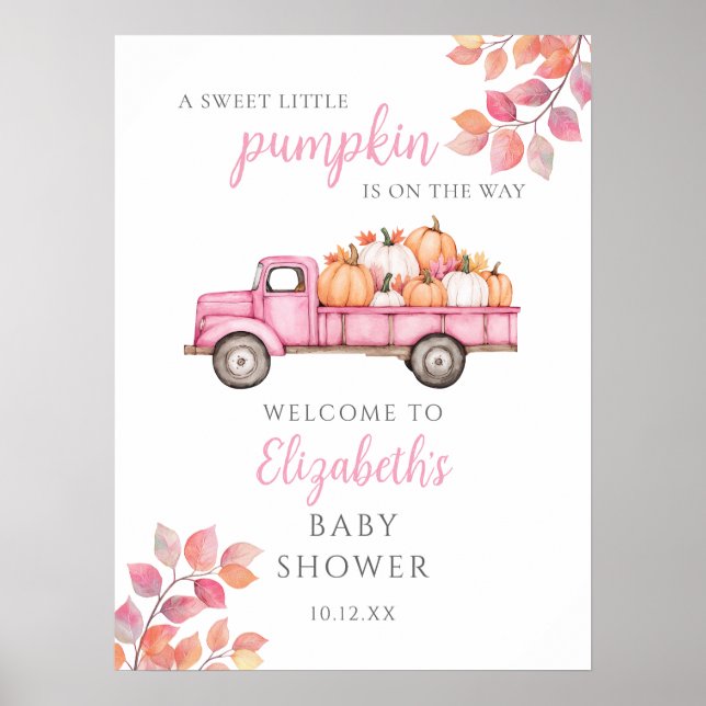 Sweet Little Pumpkin Pink Baby Dusche Begrüßungsze Poster (Vorne)