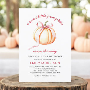 Sweet Little Pumpkin Pink Bow Coquette Baby Dusche Einladung