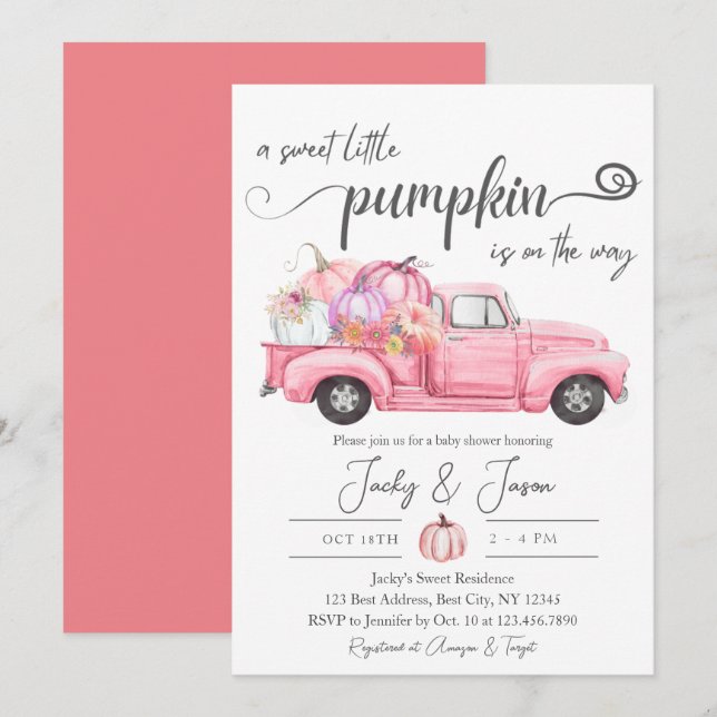 Sweet Little Pumpkin Pink Girl Baby Dusche Einladung (Vorne/Hinten)
