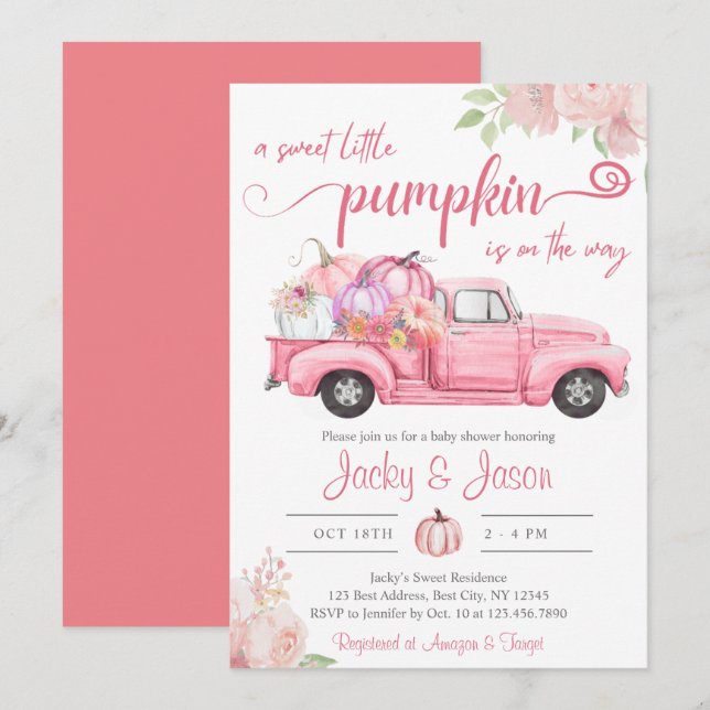 Sweet Little Pumpkin Pink Girl Baby Dusche Einladung (Vorne/Hinten)