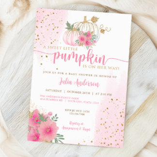 Sweet Little Pumpkin, Pink Gold Fall Baby Dusche Einladung