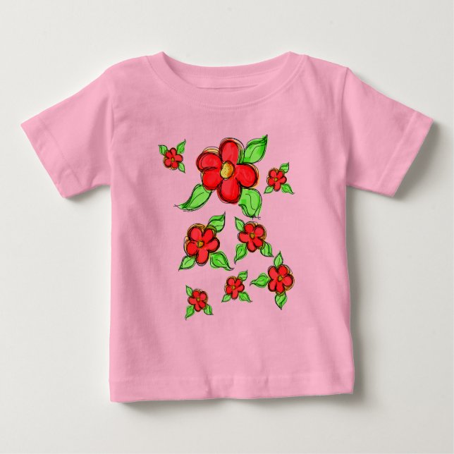 Sweet Little Red Summer Floral Baby T-shirt (Vorderseite)