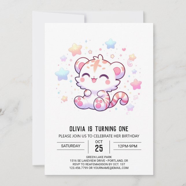 Sweet Little Tiger 1. Geburtstag Einladung (Vorderseite)