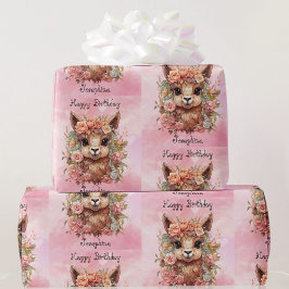 Sweet Llama Birthday Girl Name Alpaca Pink Geschenkpapier