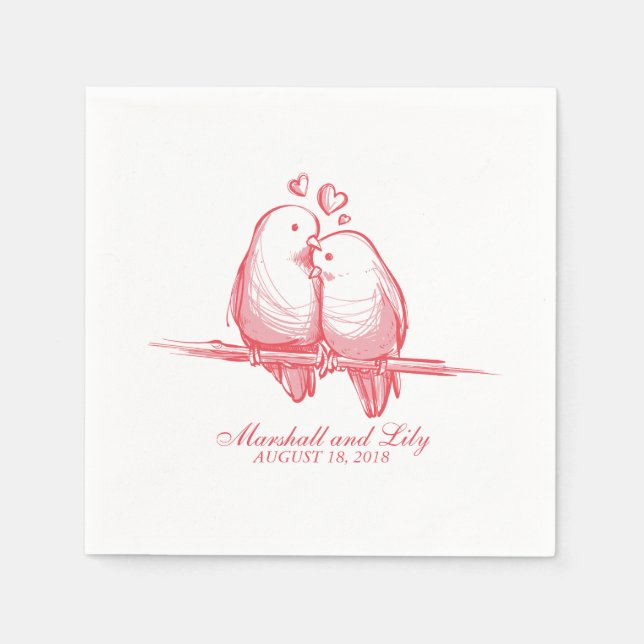 Sweet Lovebirds Valentine Wedding | Serviette (Vorderseite)