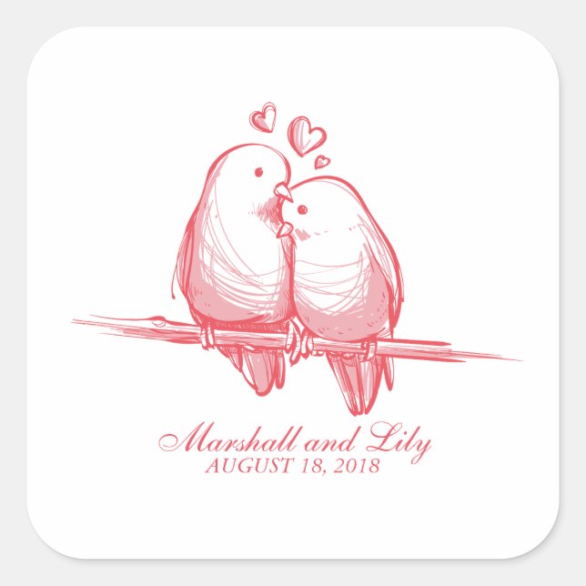 Sweet Lovebirds Valentine Wedding Sticker Siegel (Vorderseite)