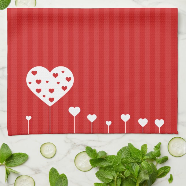 Sweet Lovely Romantic Red White Hearts Geschirrtuch (Gefaltet)