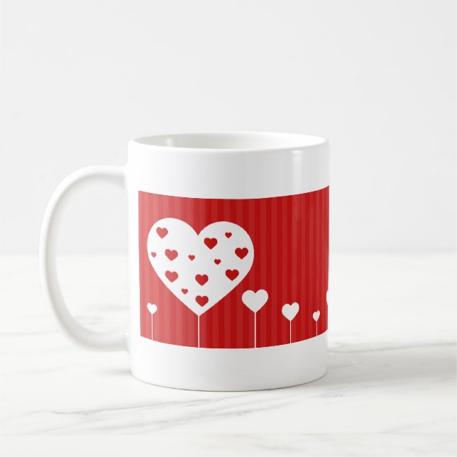 Sweet Lovely Romantic Red White Hearts Kaffeetasse (Links)