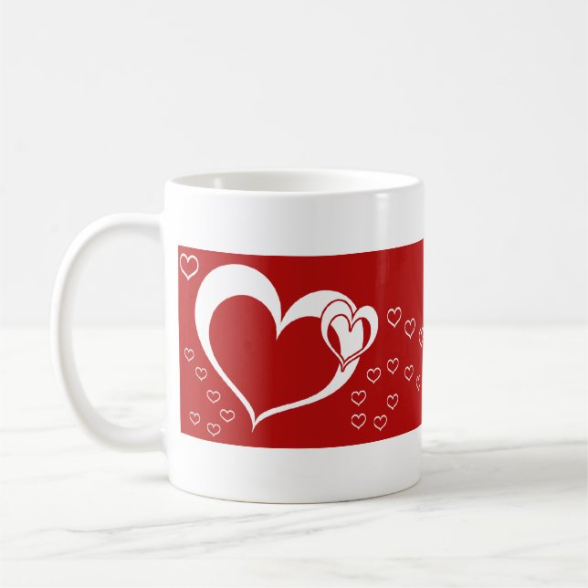 Sweet Lovely Romantic Red White Hearts Tasse (Links)