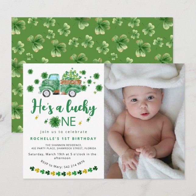 Sweet Lucky One Foto Geburtstagsparty Einladung (Vorne/Hinten)