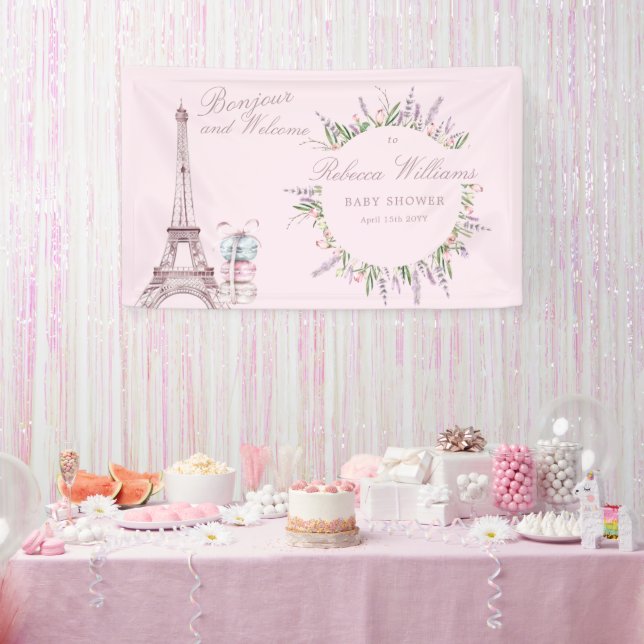 Sweet Macaron Bonjour Bebe Paris Baby Dusche Banner (Party)