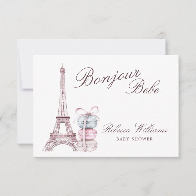 Sweet Macaron Bonjour Bebe Paris Baby Dusche Dankeskarte (Vorderseite)