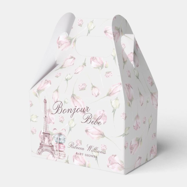 Sweet Macaron Bonjour Bebe Paris Baby Dusche Geschenkschachtel (Vorderseite)