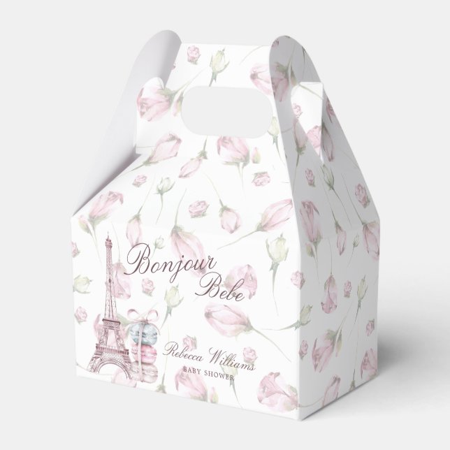 Sweet Macaron Bonjour Bebe Paris Baby Dusche Geschenkschachtel (Vorderseite)