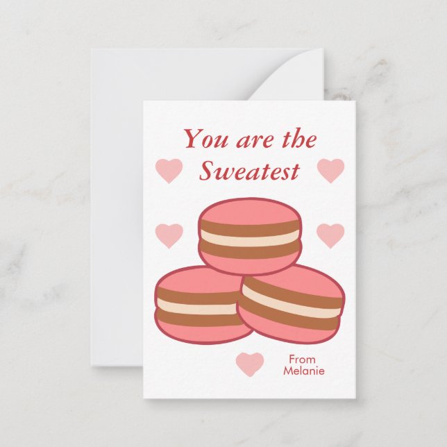 Sweet Macarons Kids Classroom Valentine Note Card Mitteilungskarte (Vorderseite)