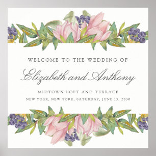 Sweet Magnolia Watercolor Wedding Sign Poster