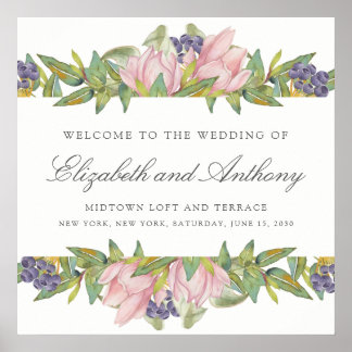 Sweet Magnolia Watercolor Wedding Sign Poster