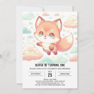 Sweet Majestic Fox 1. Geburtstag Einladung