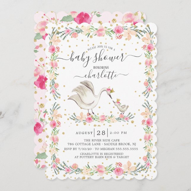 Sweet Mama & Baby Swan Baby Shower Einladung (Vorne/Hinten)