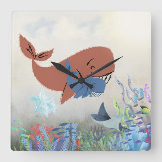 Sweet Mama & Baby Whale Nursery Wall Clock Quadratische Wanduhr