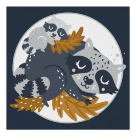 Sweet Mama Raccoon und Baby Napping Poster