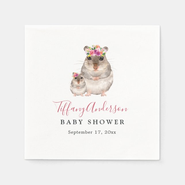 Sweet Mama und Baby Mouse Blumenbaby Dusche Napkin Serviette (Vorderseite)