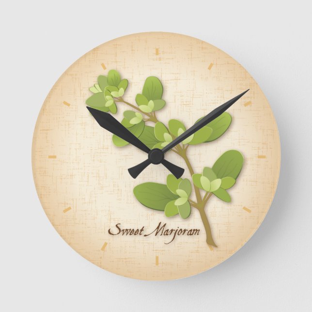 Sweet Marjoram Herb Runde Wanduhr (Vorderseite)