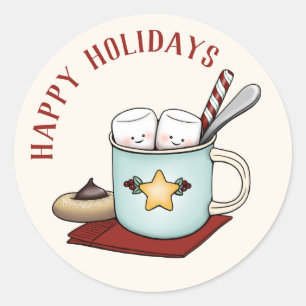 Sweet Marshmallows in der Tasse Happy Holidays Wei Runder Aufkleber