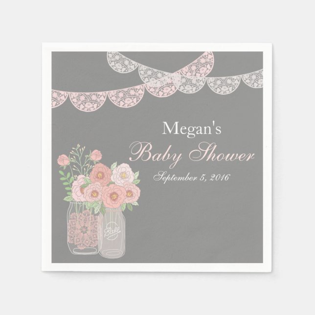Sweet Mason Jar Pink Gray Baby Dusche Napkins Serviette (Vorderseite)