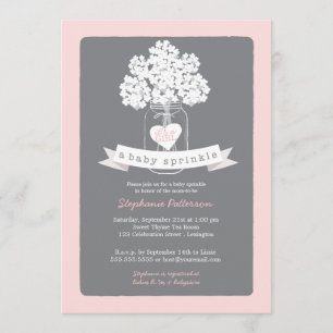 Sweet Mason Jar Pink Gray Baby Sprinkle Einladung