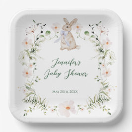 Sweet Meadow Bunny & Wildflowers Baby Shower Pappteller