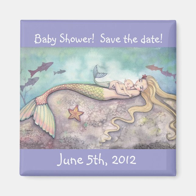 Sweet Mermaid Baby Dusche speichern das Date Magne Magnet (Vorne)