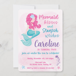 Sweet Mermaid Sparkle Girly Birthday Party Einladung