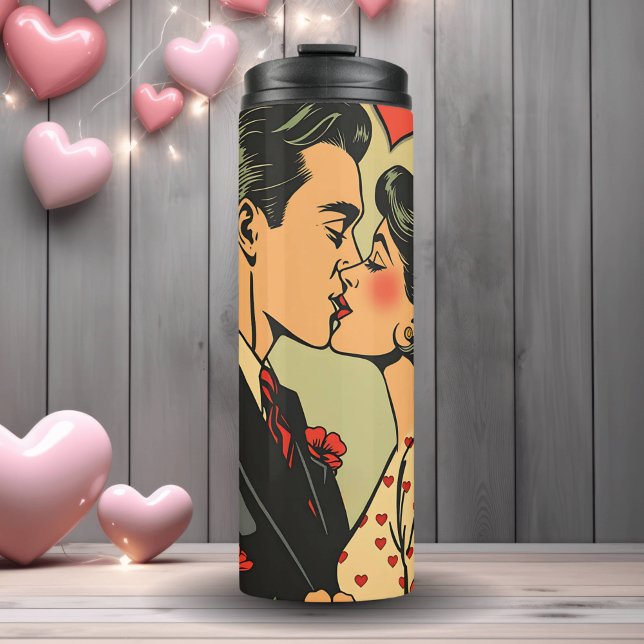 Sweet Mid Century Couple Retro Pop Art Thermosbecher (Von Creator hochgeladen)