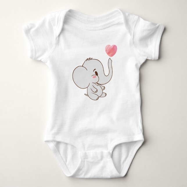 Sweet Minimalist Elephant with Heart for Newborn  Baby Strampler (Vorderseite)