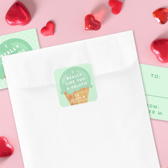 Sweet Mint Gelato Klassenzimmer Valentinstag Quadratischer Aufkleber (sticker shown with coordinating  classroom Valentine's Day cards)